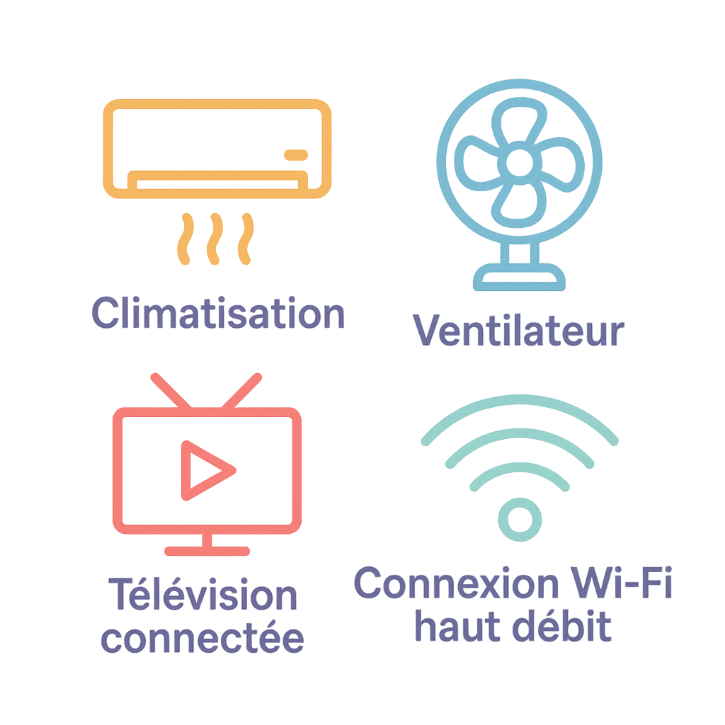 logo équipements climatisation, ventilateur, TV, WIFI Les Arènes - Cannes